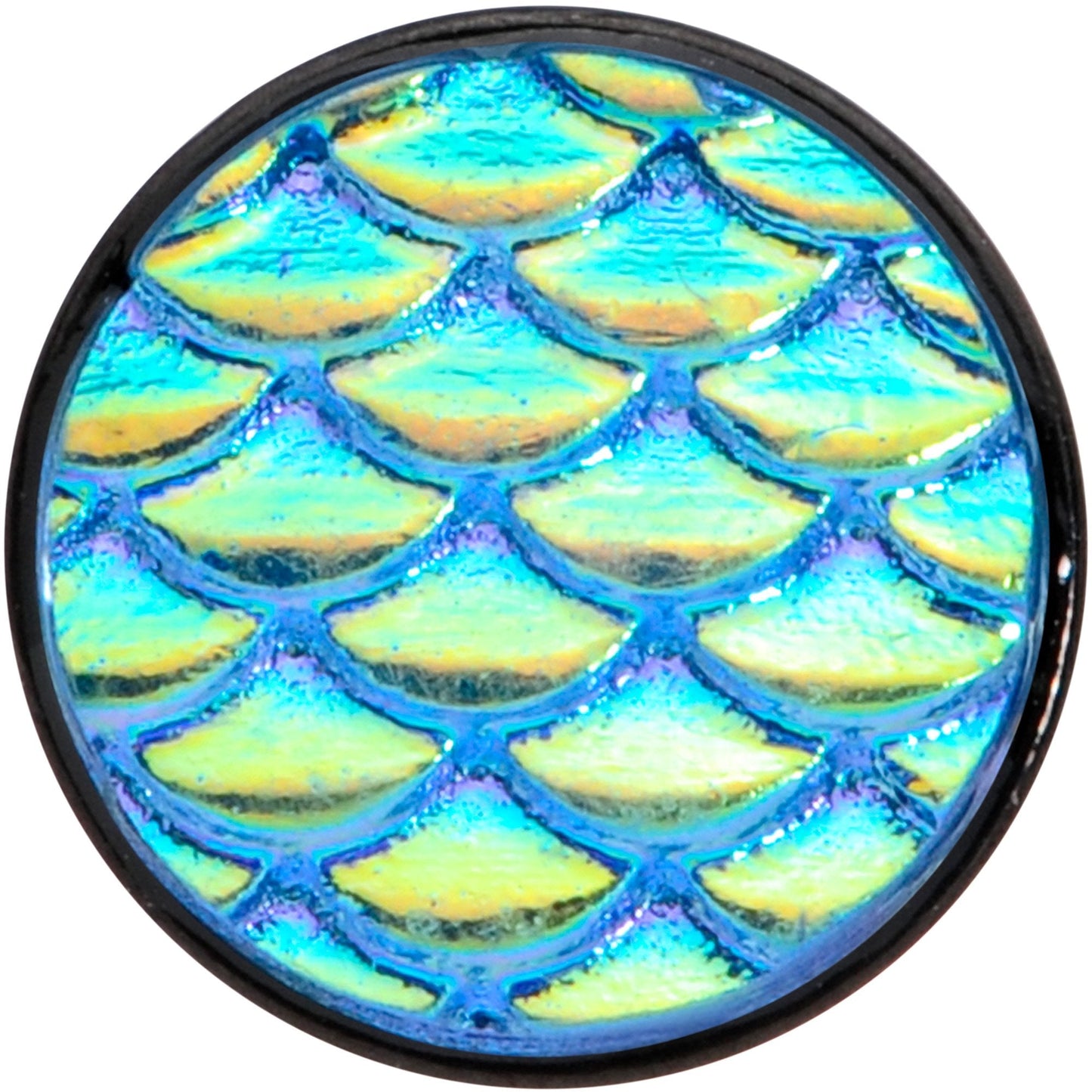 Black PVD Aqua Mermaid Scale Barbell Tongue Ring