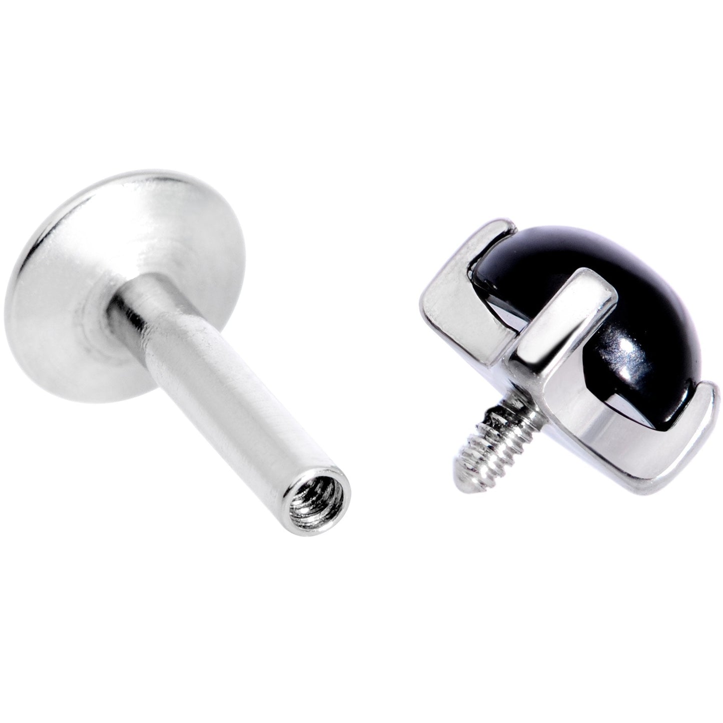 16G 1/4 Black Agate Internally Threaded Labret Monroe Tragus