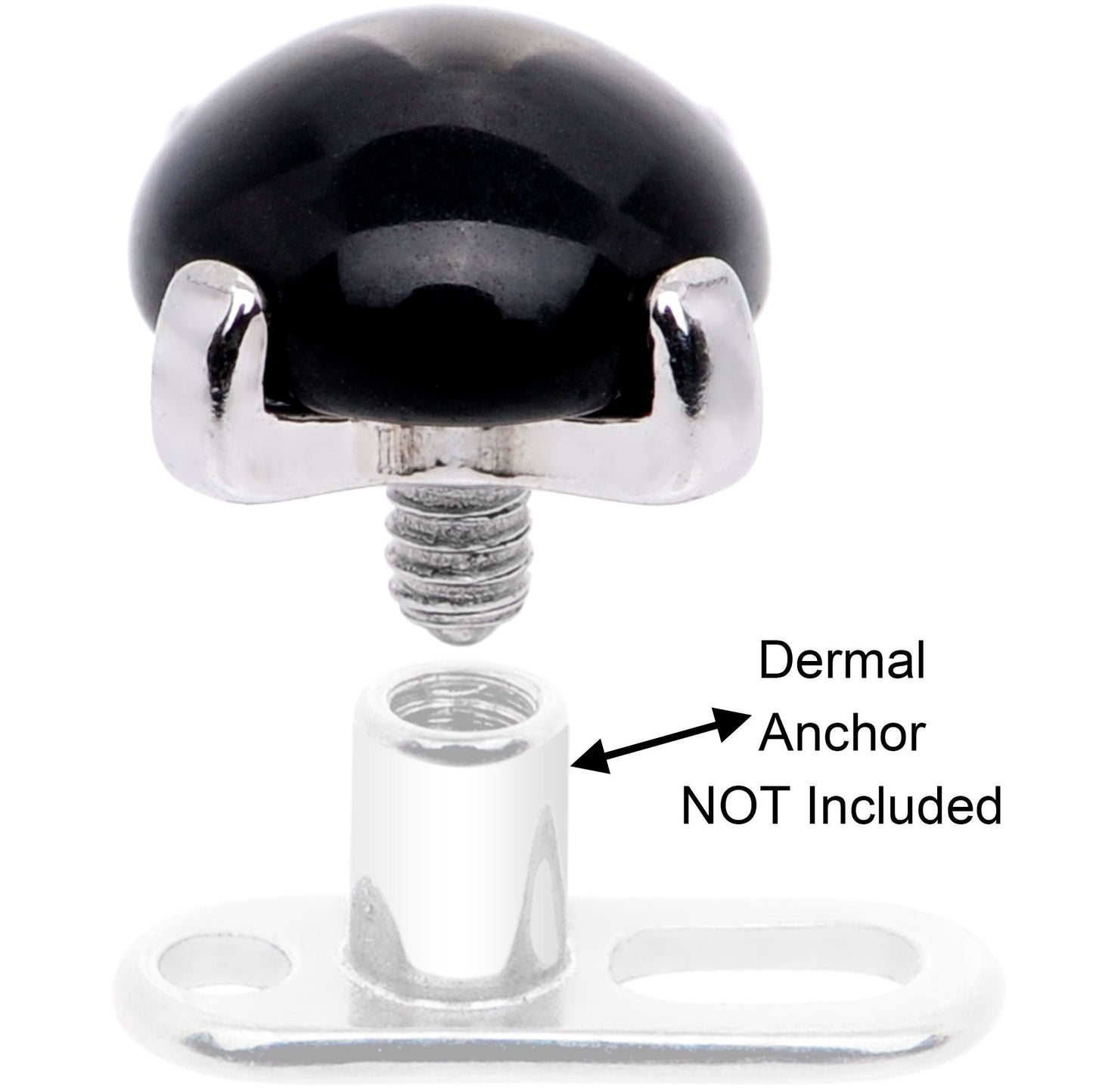 14G Natural Black Agate Externally Threaded Dermal Anchor Top