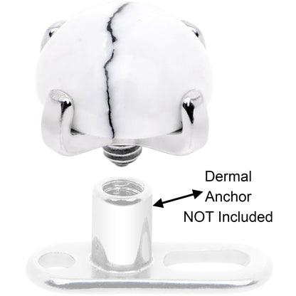 14G Natural White Howlite Externally Threaded Dermal Anchor Top