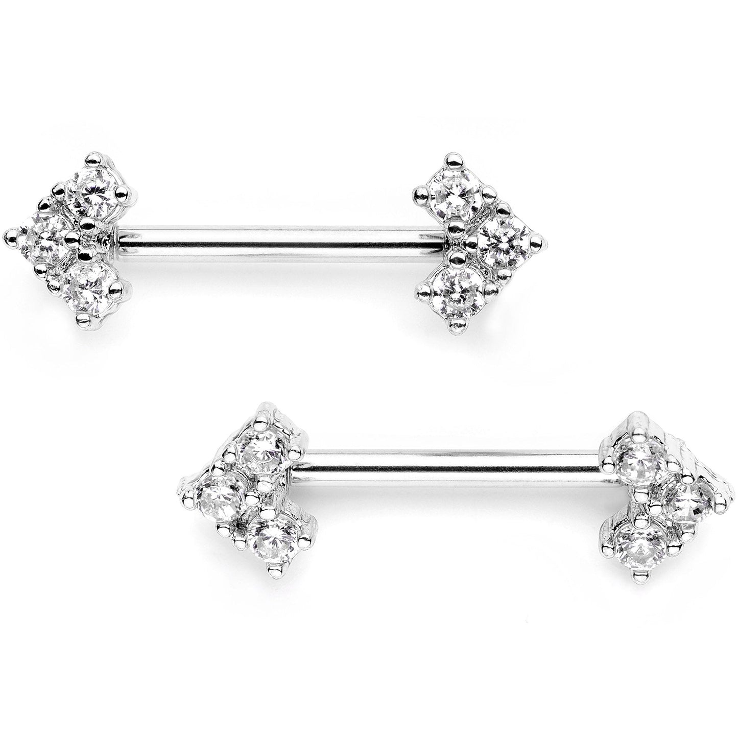 14G 9/16 Clear CZ Gem Trifecta Barbell Nipple Ring Set