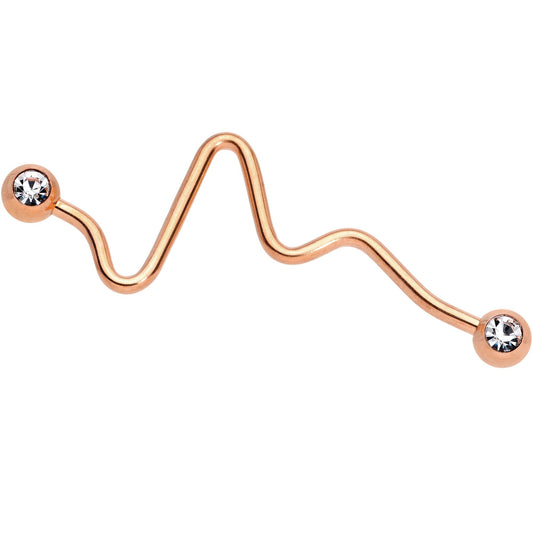 Clear Gem Pulse Rose Gold Tone Industrial Barbell 35mm