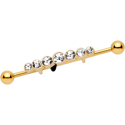 14G Clear Gem Gold IP Super Seven Industrial Barbell 38mm
