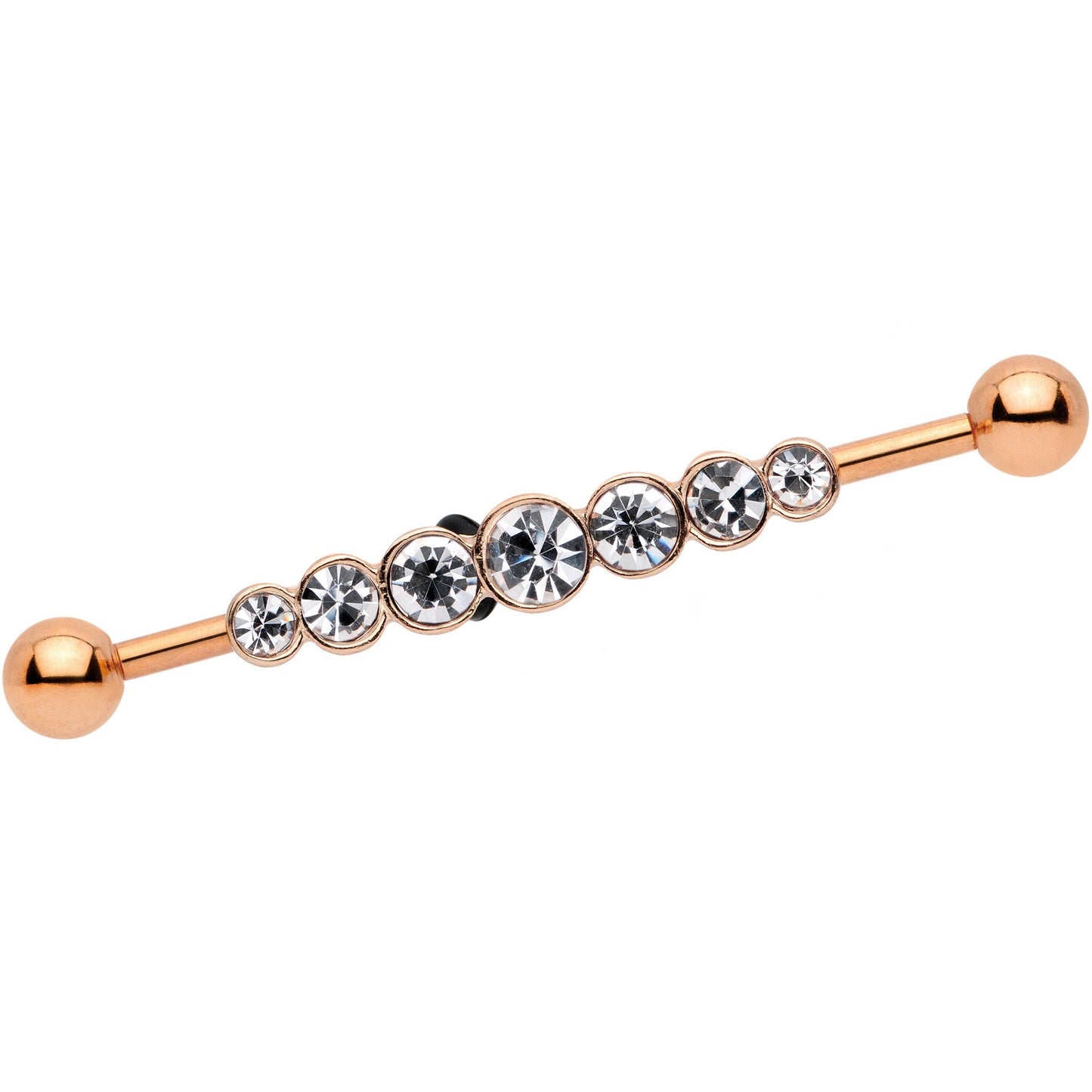 14G Clear Gem Rose Gold IP Super Seven Industrial Barbell 38mm