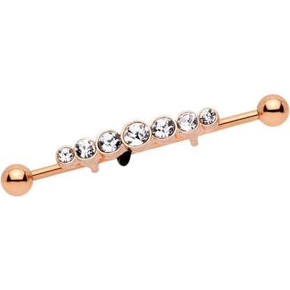 14G Clear Gem Rose Gold IP Super Seven Industrial Barbell 38mm