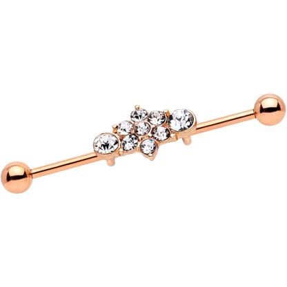 14G Clear Gem Rose Gold IP Floral Cluster Industrial Barbell 38mm