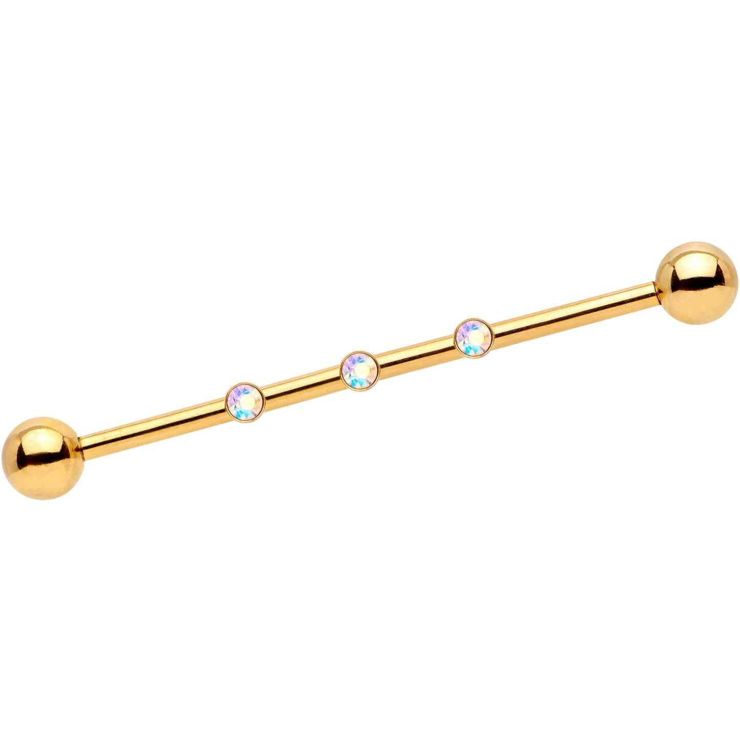 14G Aurora Gem Gold IP Triplet Industrial Barbell 35mm