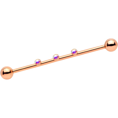 14G Aurora Gem Rose Gold IP Triplet Industrial Barbell 35mm