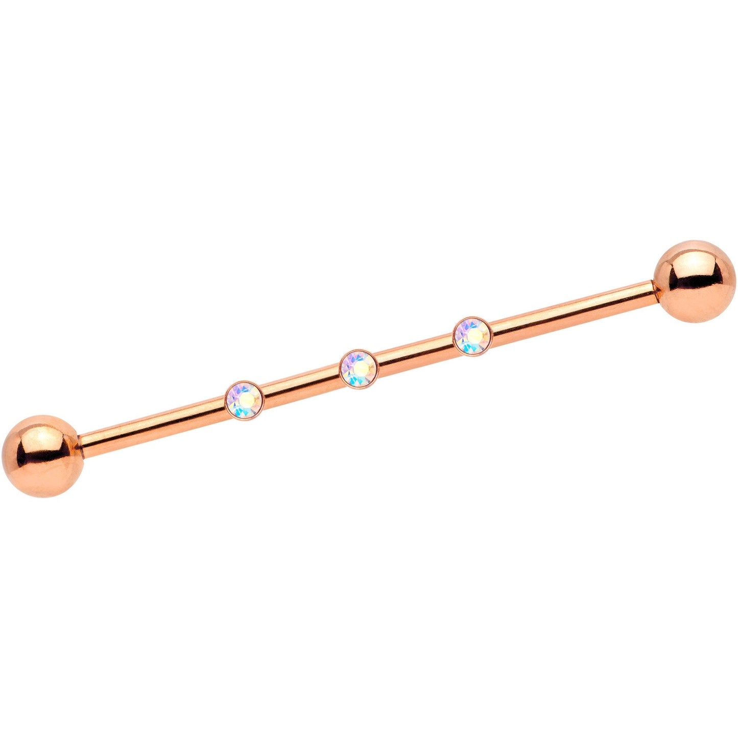 14G Aurora Gem Rose Gold IP Triplet Industrial Barbell 35mm