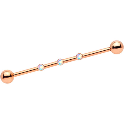 14G Aurora Gem Rose Gold IP Triplet Industrial Barbell 35mm