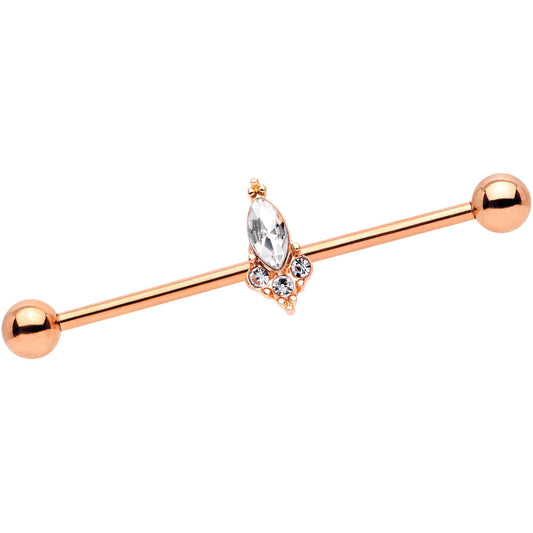14G Clear Gem Rose Gold IP Enchant Industrial Barbell 35mm