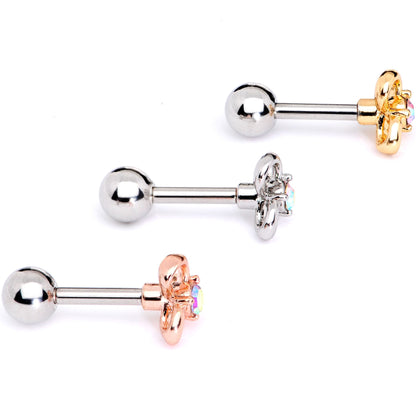 16G 1/4 Aurora Gem Flower Cartilage Tragus Earring Set of 3