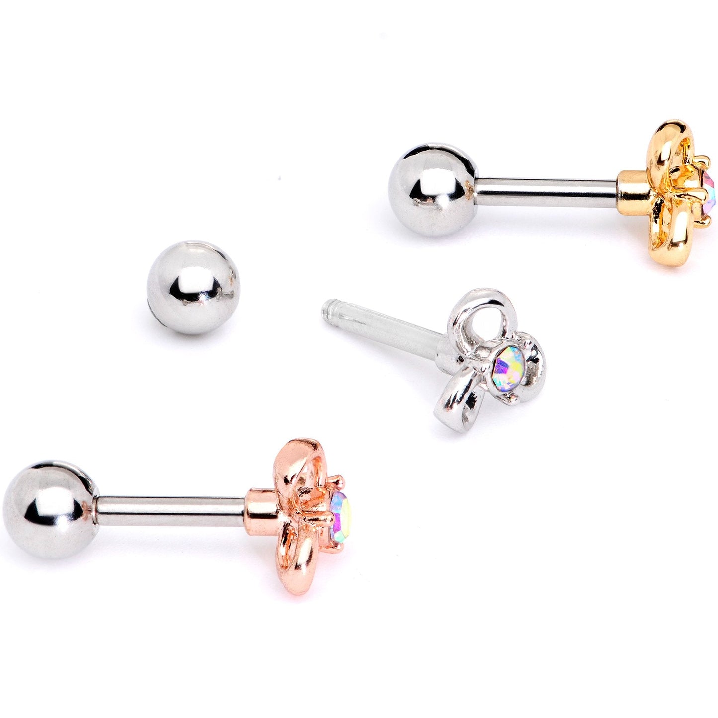 16G 1/4 Aurora Gem Flower Cartilage Tragus Earring Set of 3