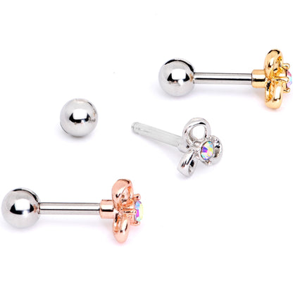 16G 1/4 Aurora Gem Flower Cartilage Tragus Earring Set of 3