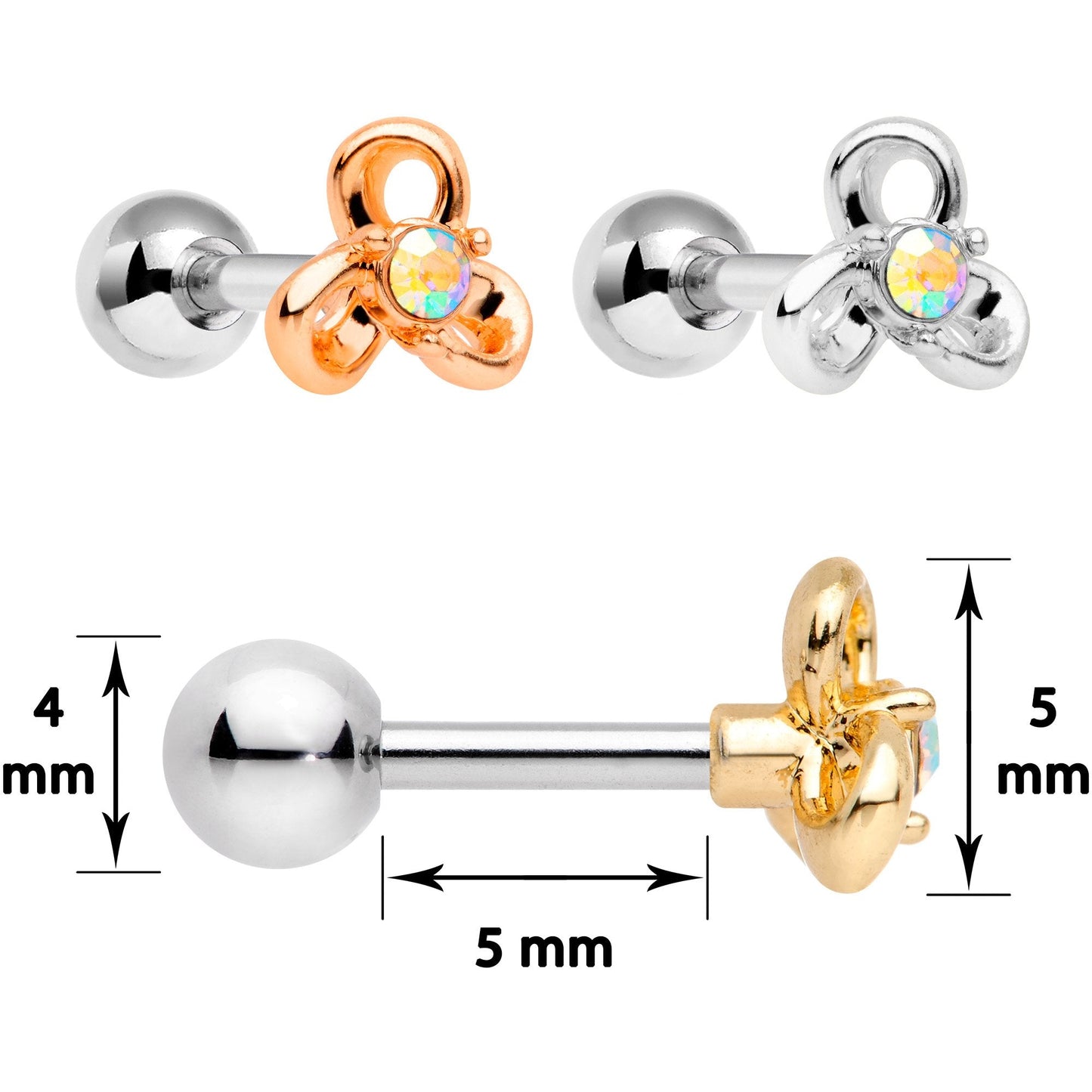 16G 1/4 Aurora Gem Flower Cartilage Tragus Earring Set of 3