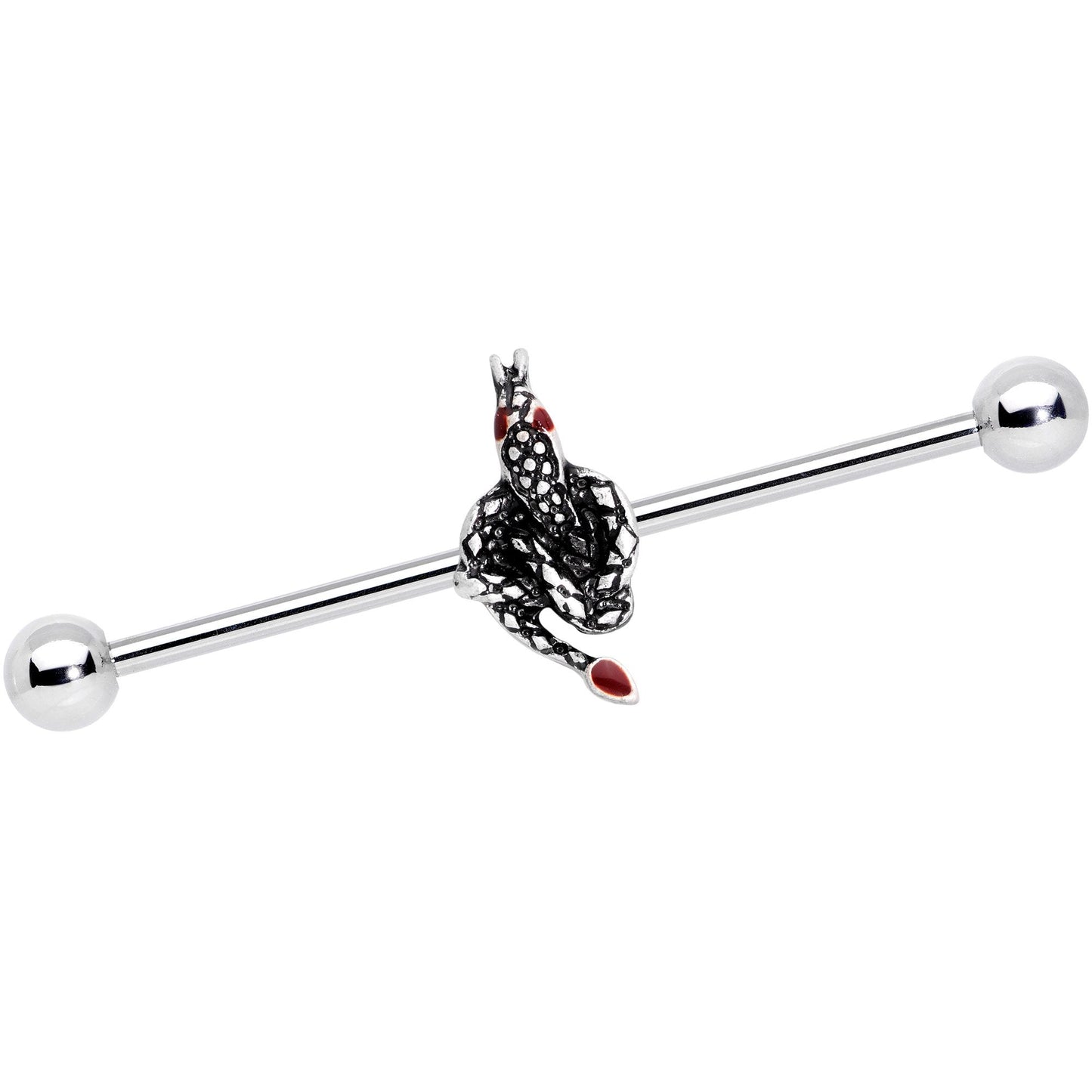 14G Red Gem Slithering Snake Industrial Barbell 38mm