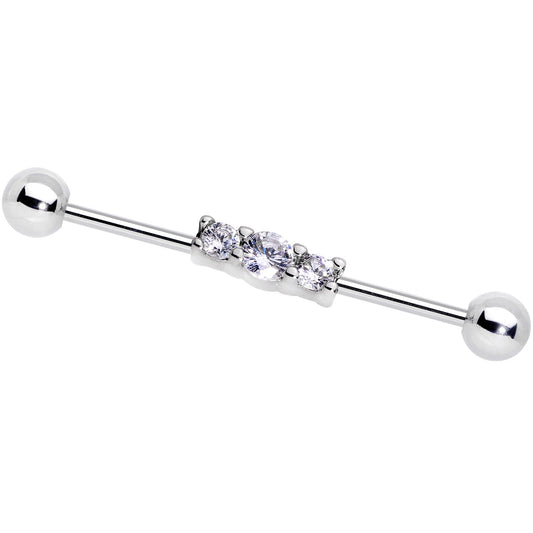 14G Clear CZ Gem Trifecta Straight Industrial Barbell 30mm