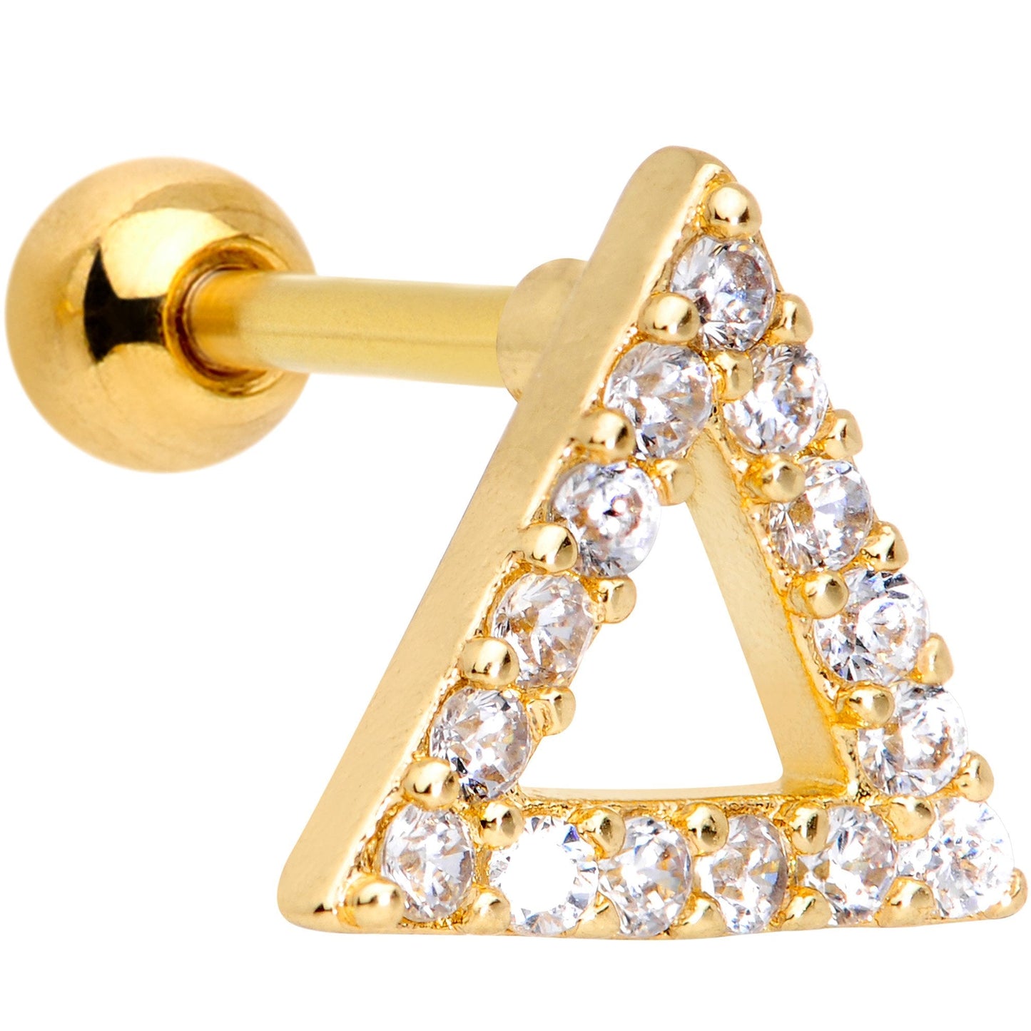 16G 1/4 Clear Gem Gold Tone Triangle Cartilage Tragus