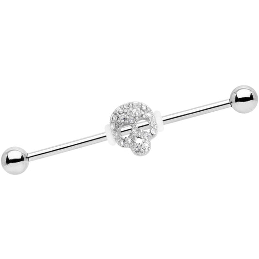 14G Clear Gem Skull Charm Straight Industrial Barbell 38mm