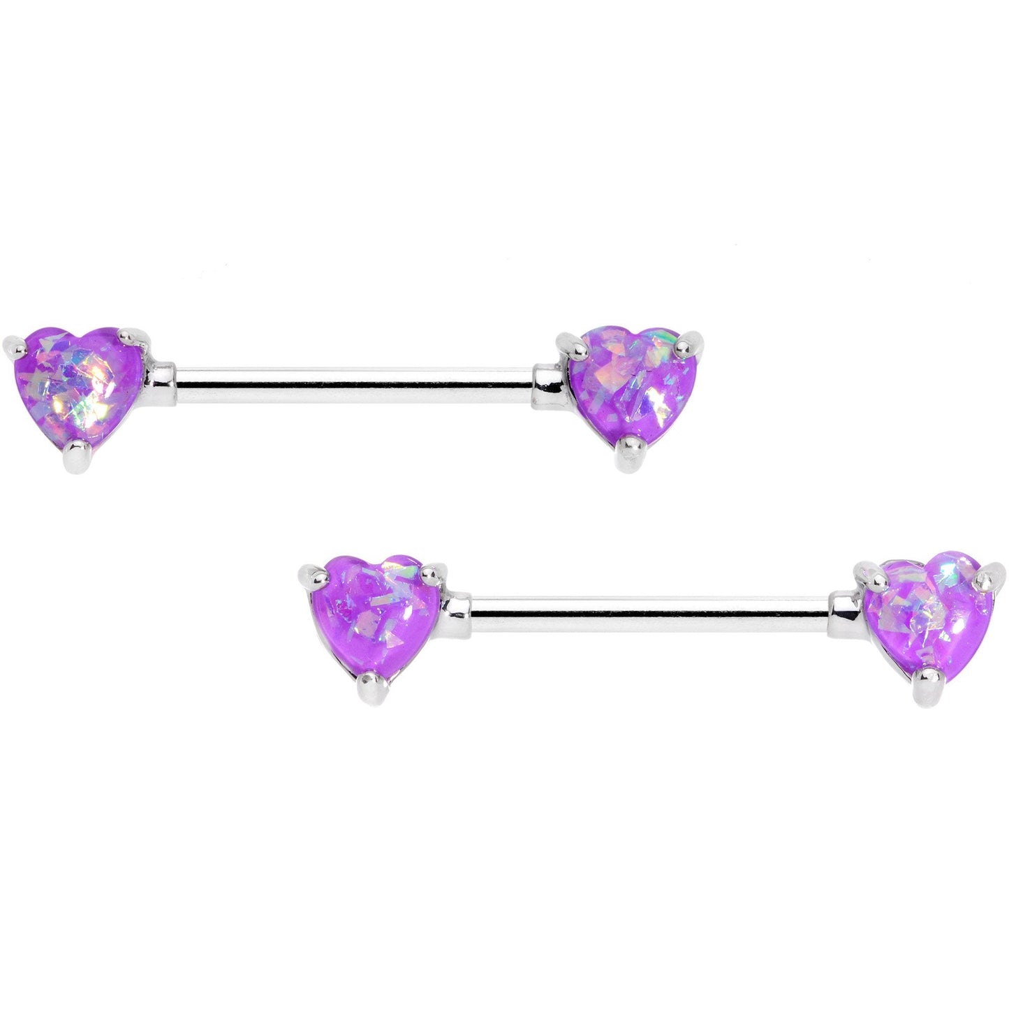 14G Purple Faux Opal Heart BCR Barbell Nipple Ring Set of 4