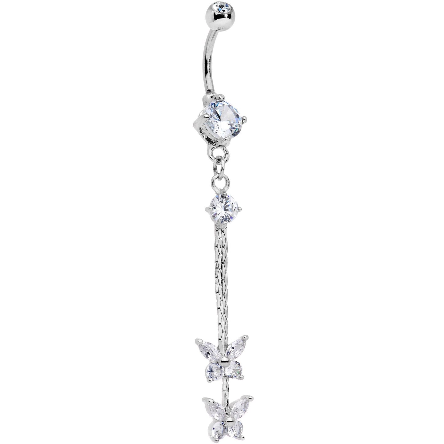 Clear Gem Bye Bye Spring Chain Butterfly Dangle Belly Ring