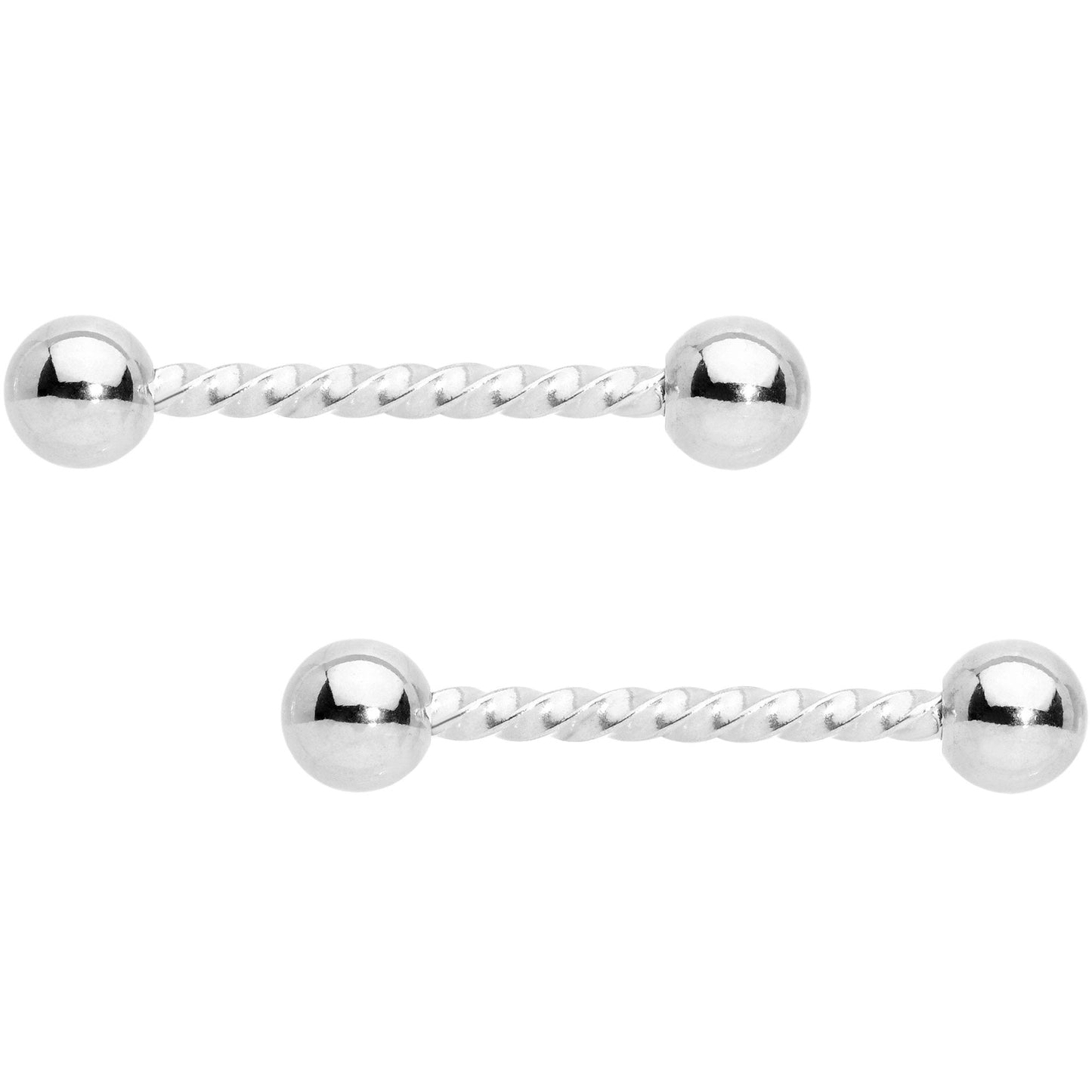 14G 5/8 Stainless Steel Twisted Barbell Nipple Ring Set