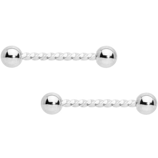 14G 5/8 Stainless Steel Twisted Barbell Nipple Ring Set