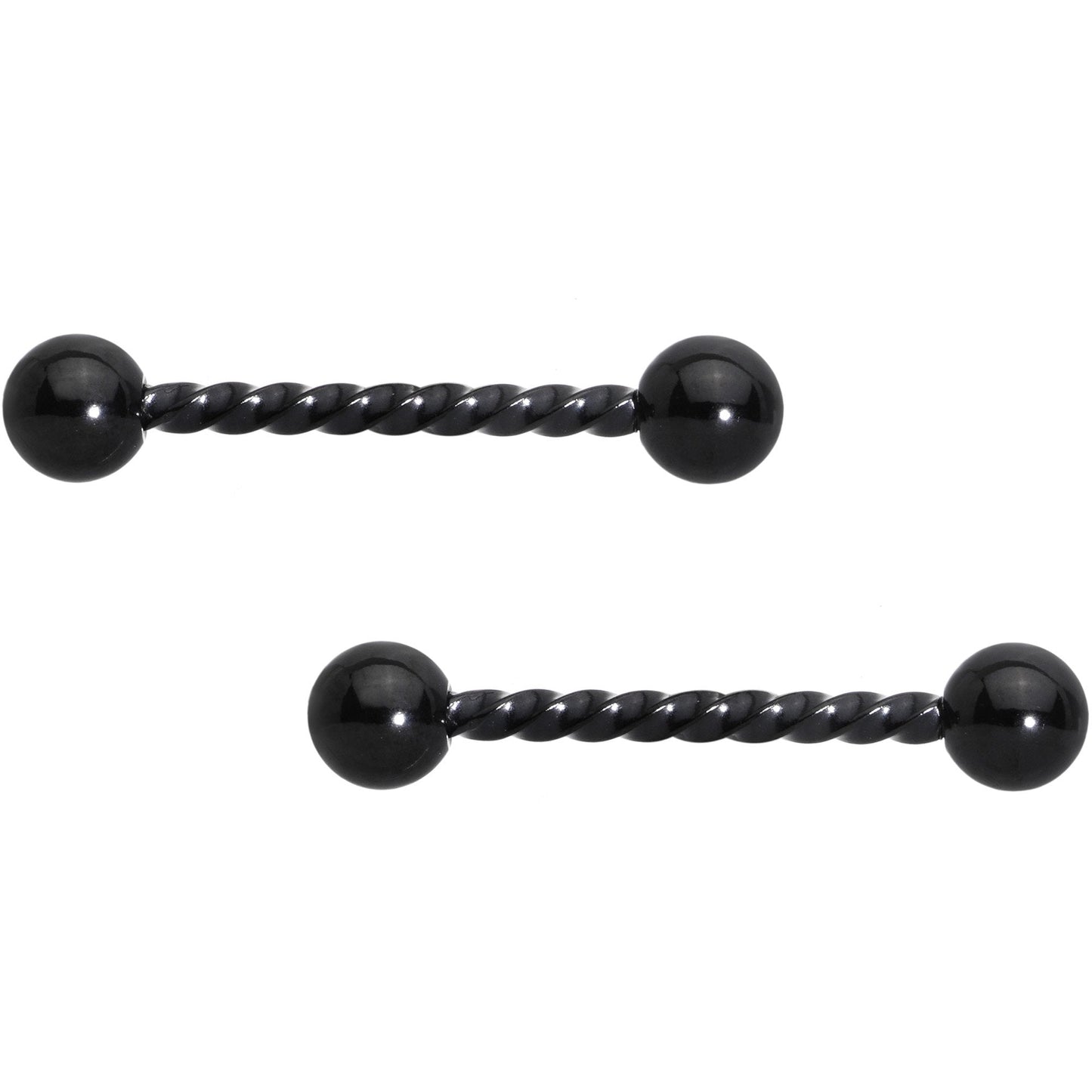 14G 5/8 Black Twisted Barbell Nipple Ring Set