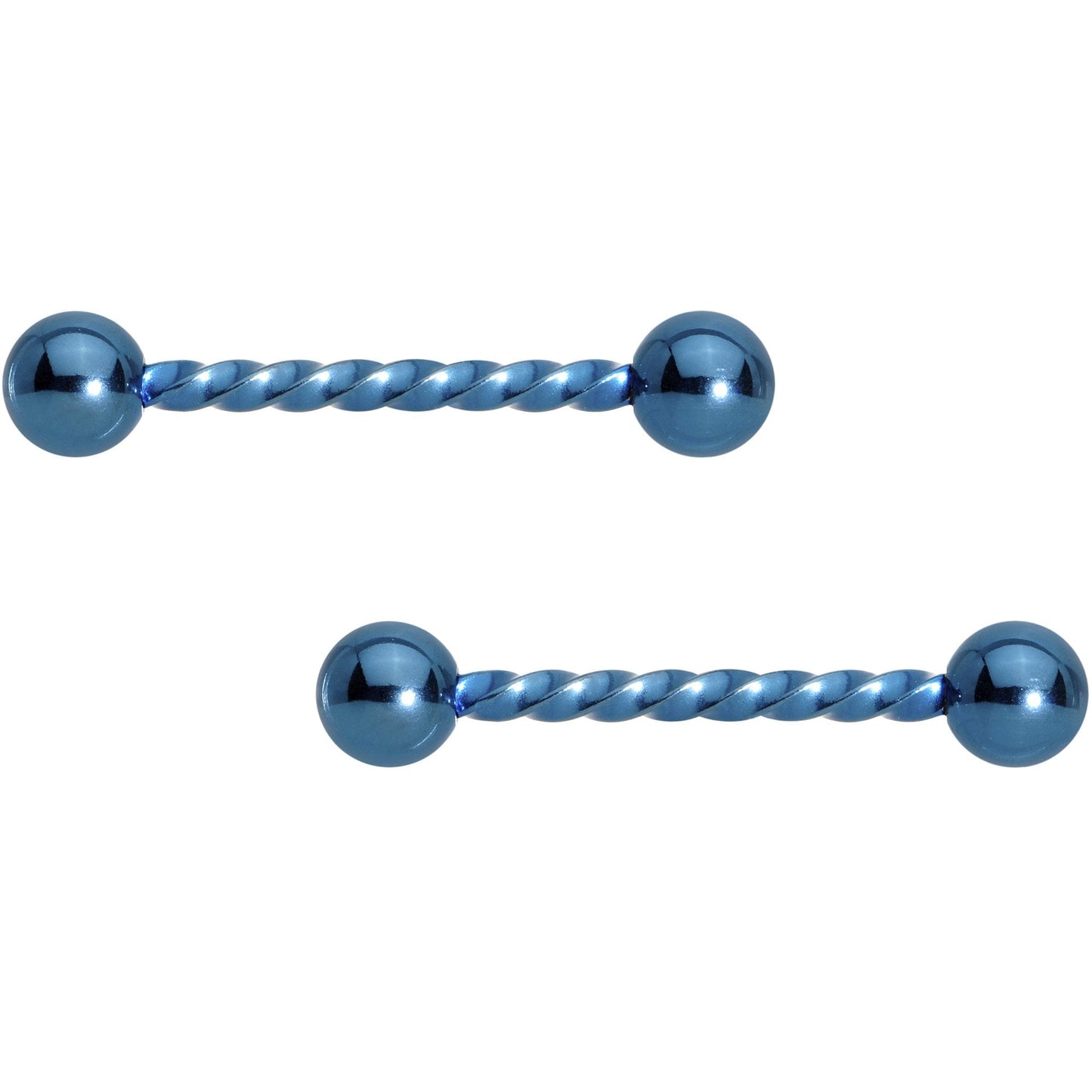 14G 5/8 Bright Blue Twisted Barbell Nipple Ring Set