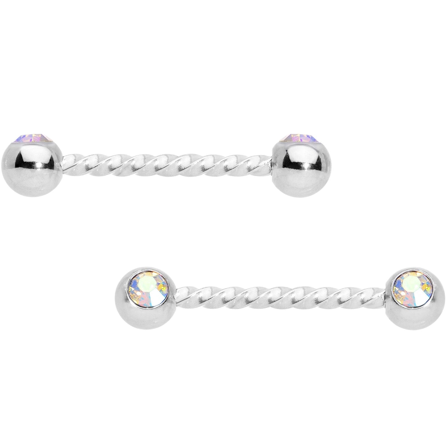14G 5/8 Aurora Gem Twisted Barbell Nipple Ring Set