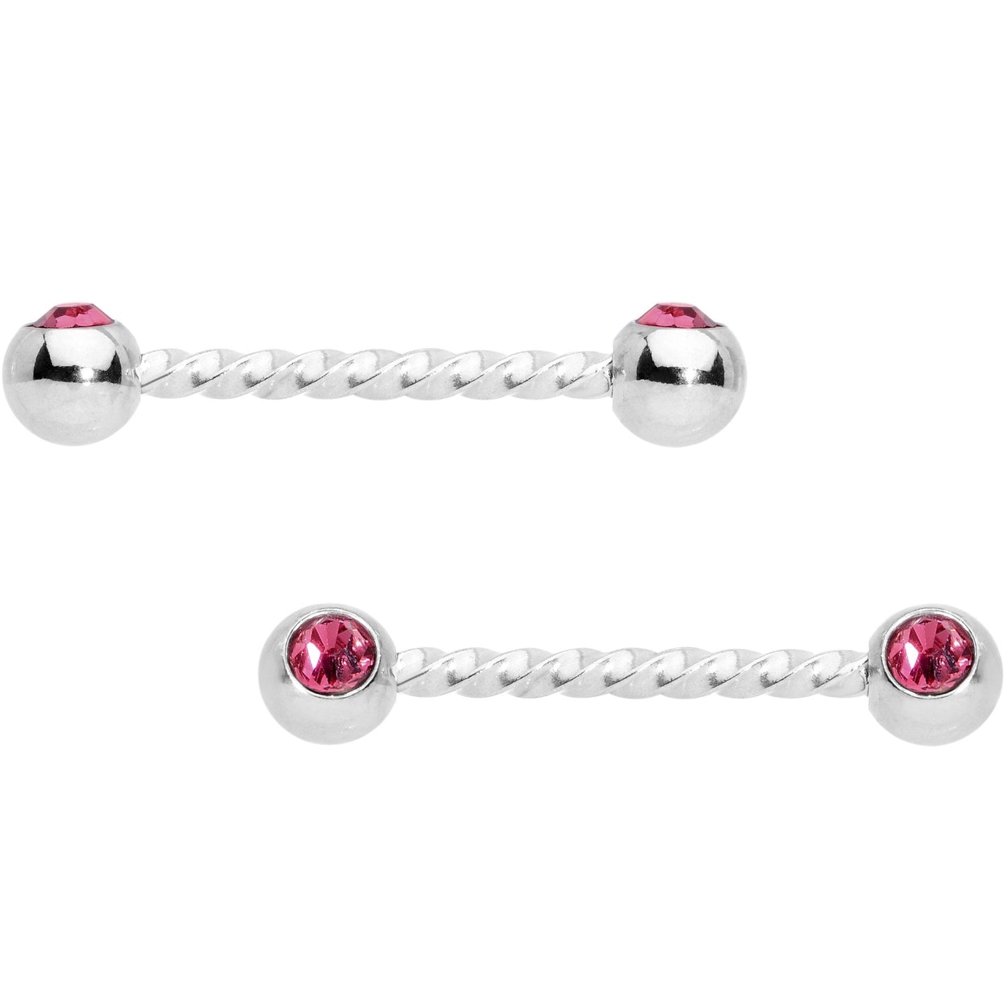 14G 5/8 Pink Gem Twisted Barbell Nipple Ring Set