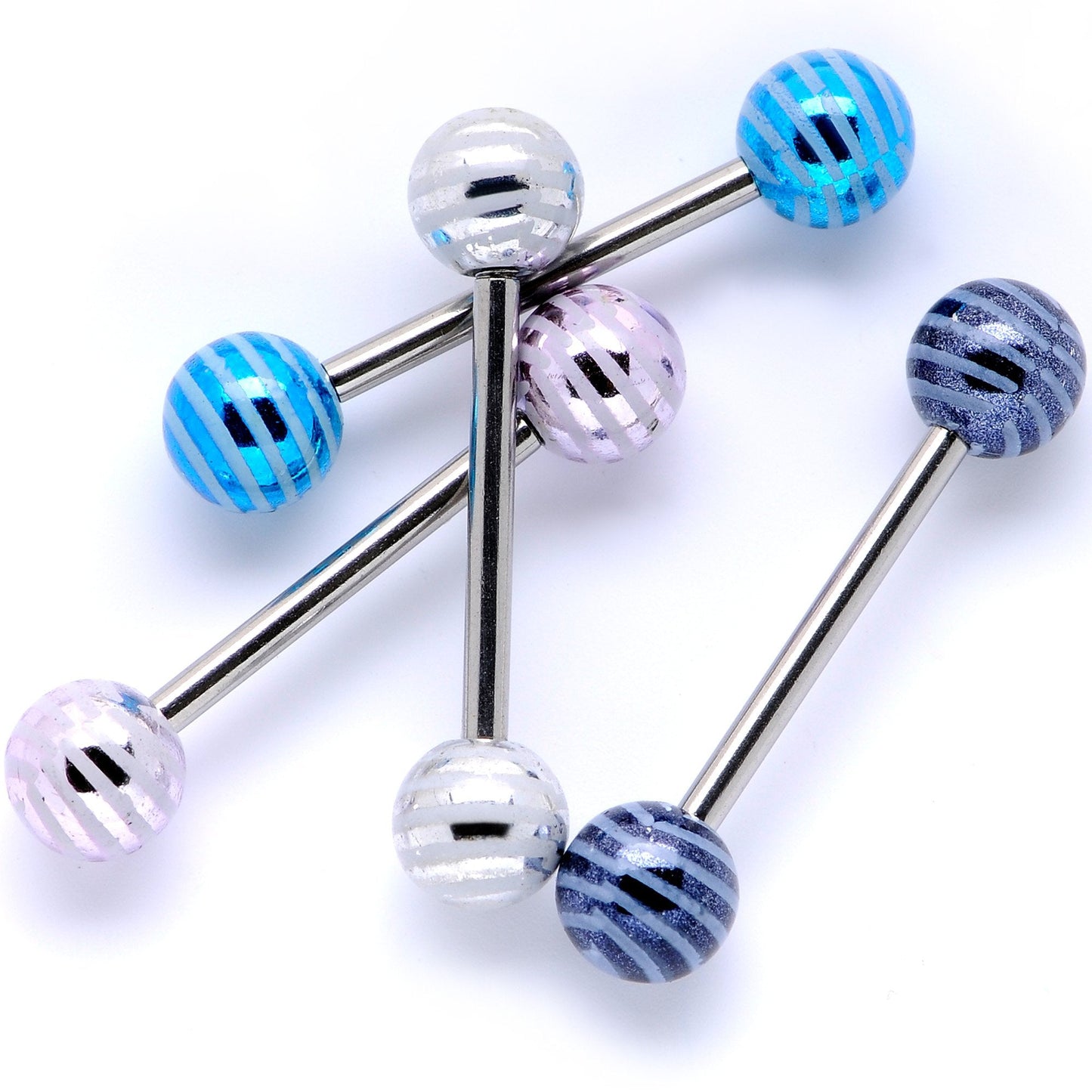 Evening Stripes Party Barbell Tongue Ring Set of 4
