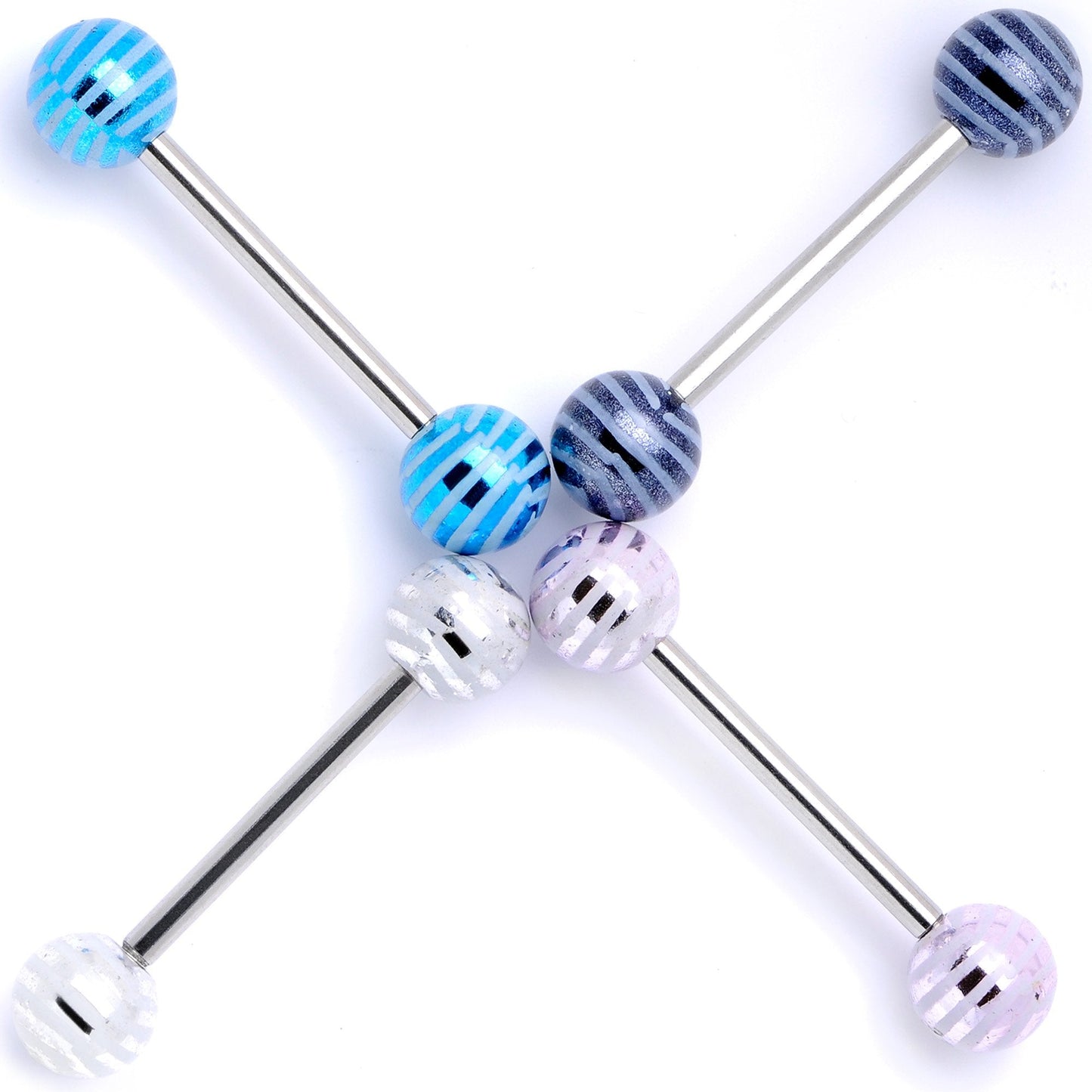 Evening Stripes Party Barbell Tongue Ring Set of 4