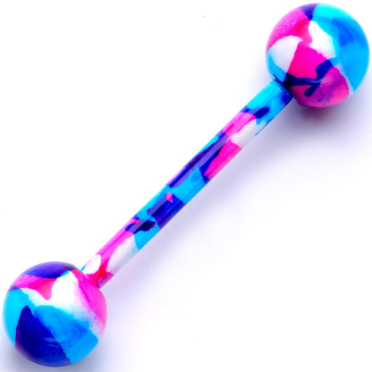 14G 5/8 Blue Pink Camouflage Straight Barbell Tongue Ring