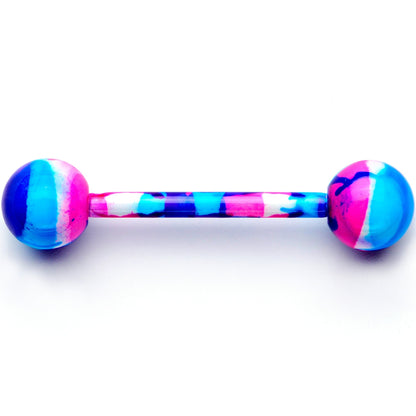 14G 5/8 Blue Pink Camouflage Straight Barbell Tongue Ring