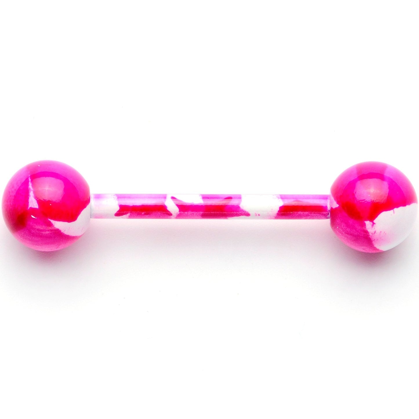 14G 5/8 Pink White Camouflage Straight Barbell Tongue Ring