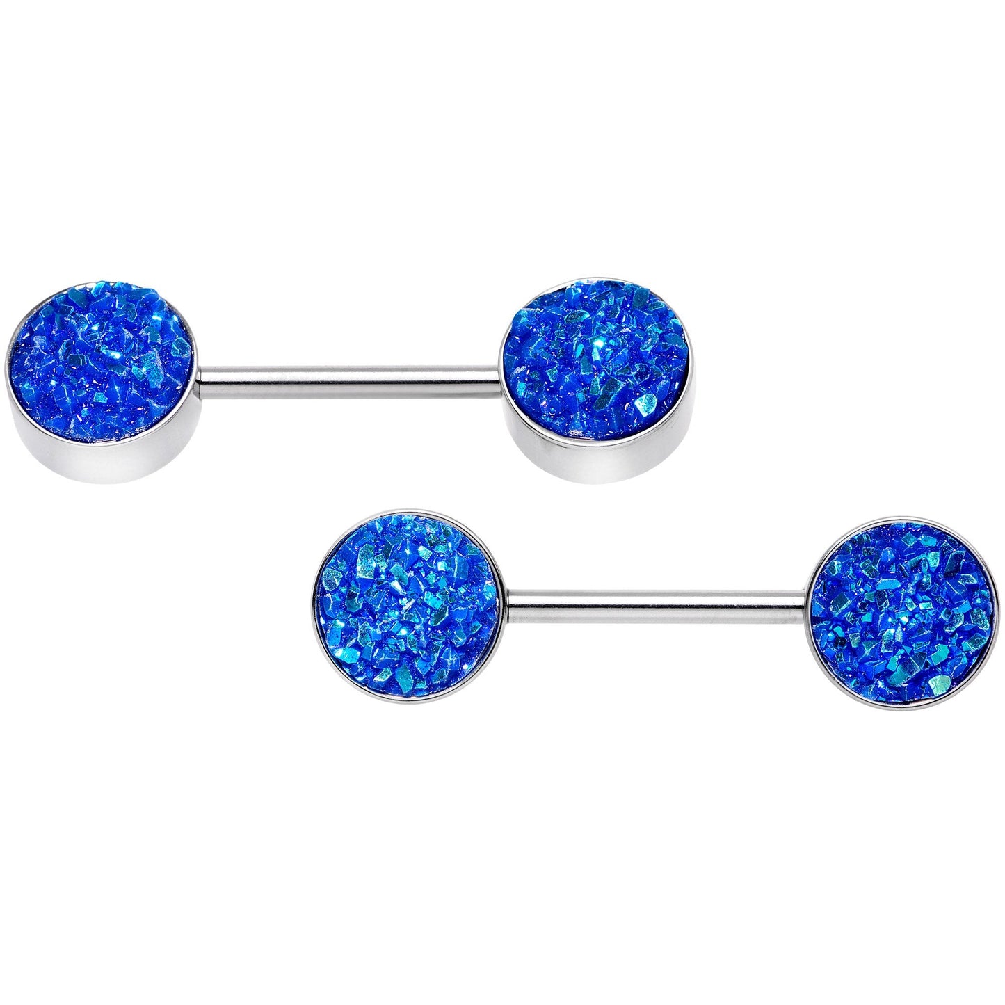 14G 9/16 Blue Synthetic Druzy Bodacious Barbell Nipple Ring Set