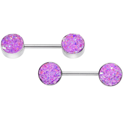 14G 9/16 Lavender Synthetic Druzy Lovely Barbell Nipple Ring Set