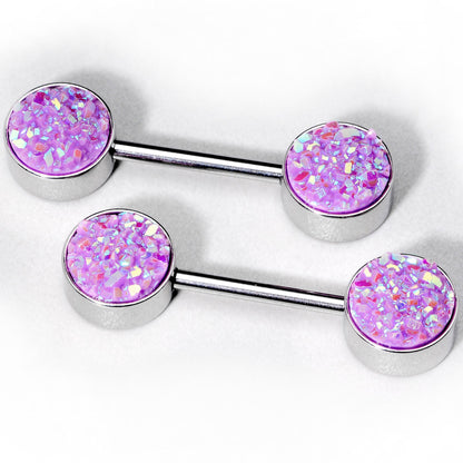 14G 9/16 Lavender Synthetic Druzy Lovely Barbell Nipple Ring Set