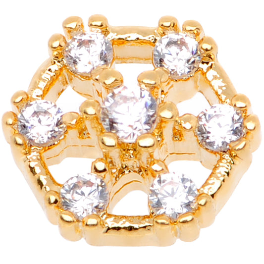 14G Clear Gem Gold Tone Externally Threaded Dermal Anchor Top