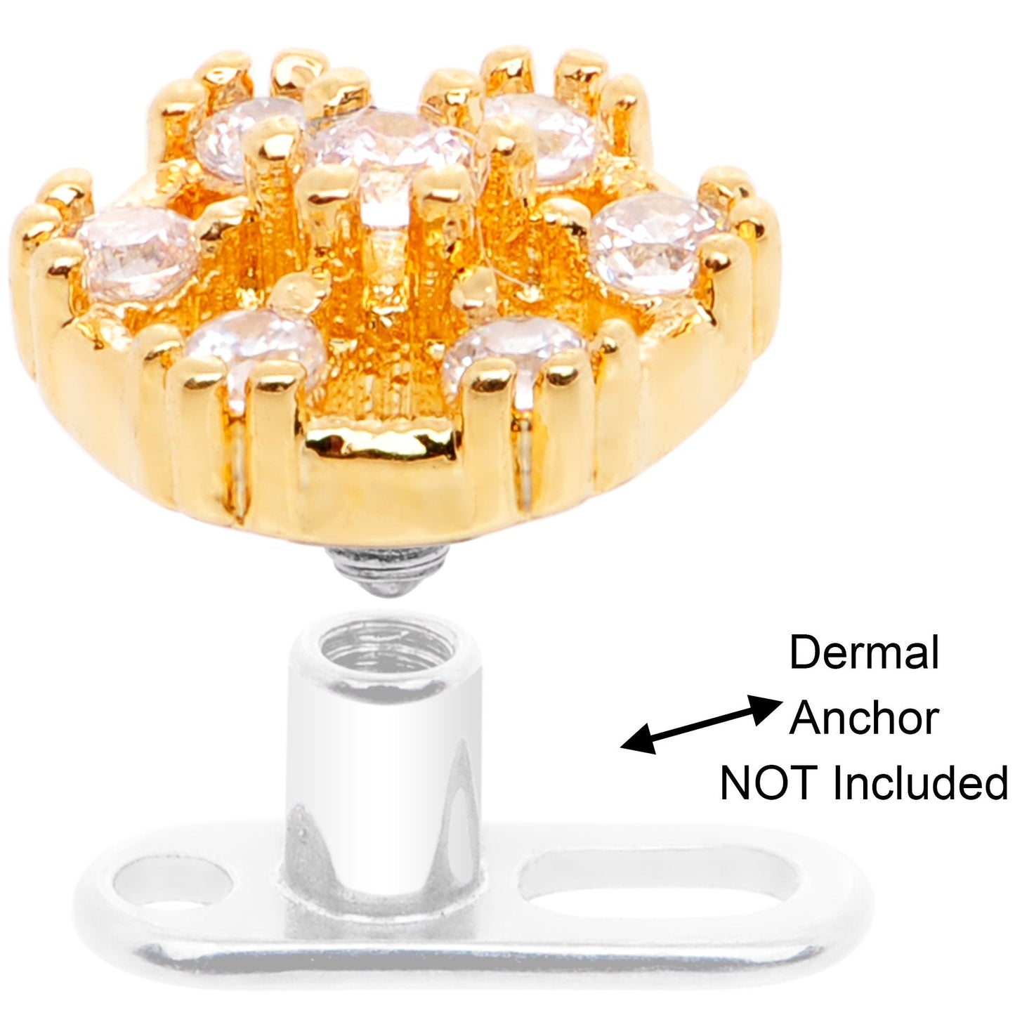 14G Clear Gem Gold Tone Externally Threaded Dermal Anchor Top