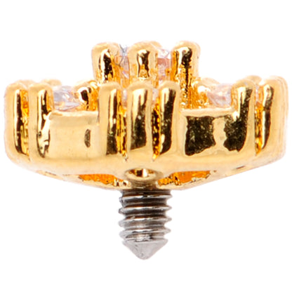 14G Clear Gem Gold Tone Externally Threaded Dermal Anchor Top