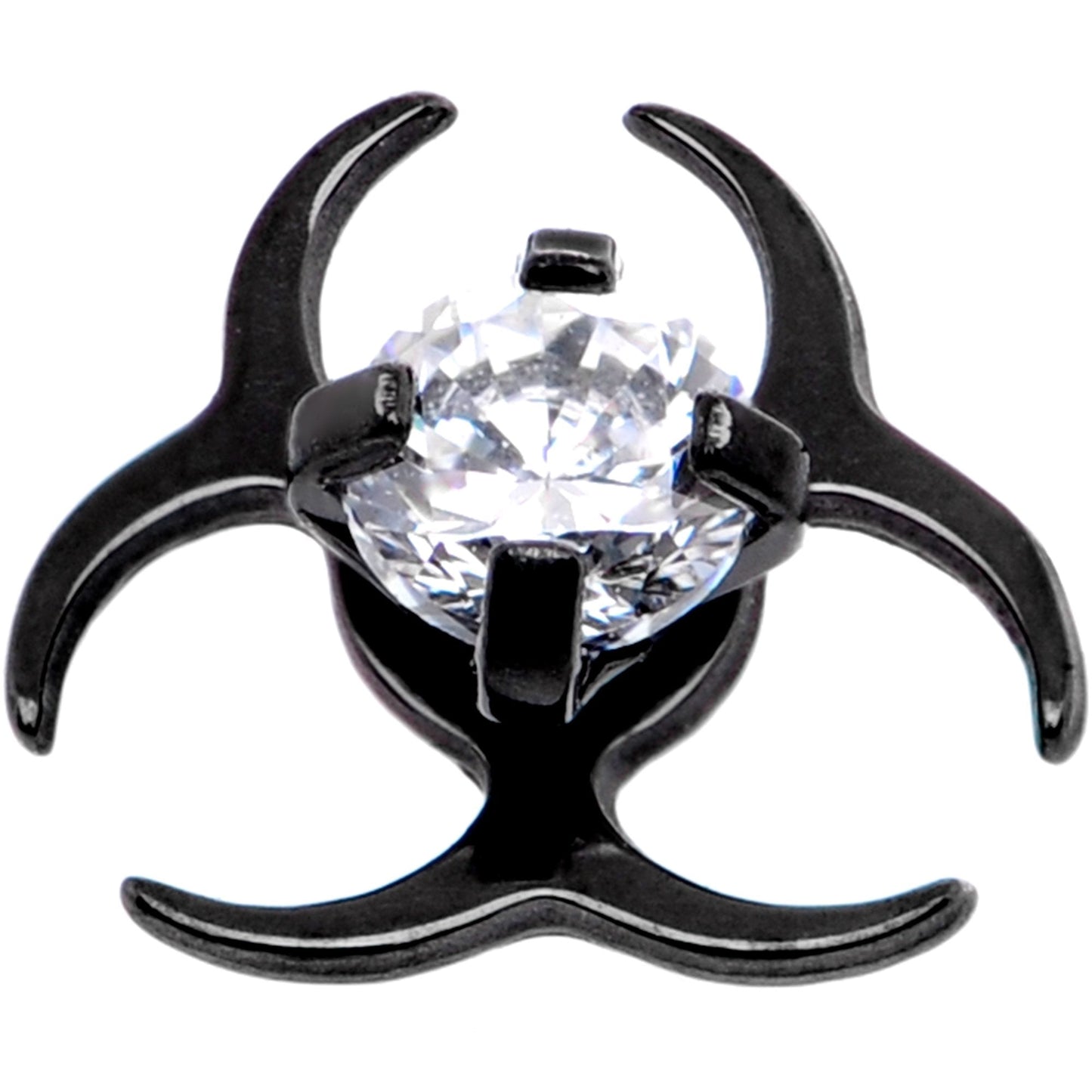 14G Clear Gem Black Biohazard Dermal Anchor Top