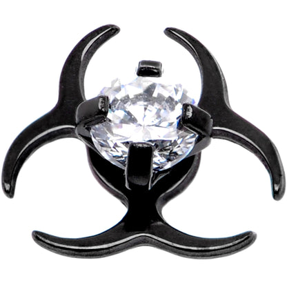 14G Clear Gem Black Biohazard Dermal Anchor Top