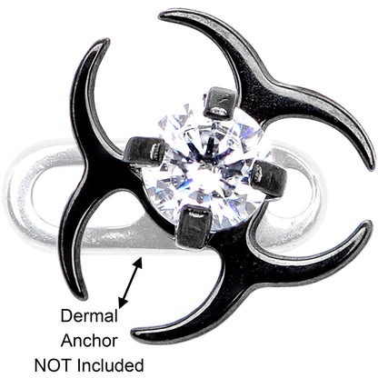 14G Clear Gem Black Biohazard Dermal Anchor Top
