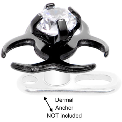14G Clear Gem Black Biohazard Dermal Anchor Top