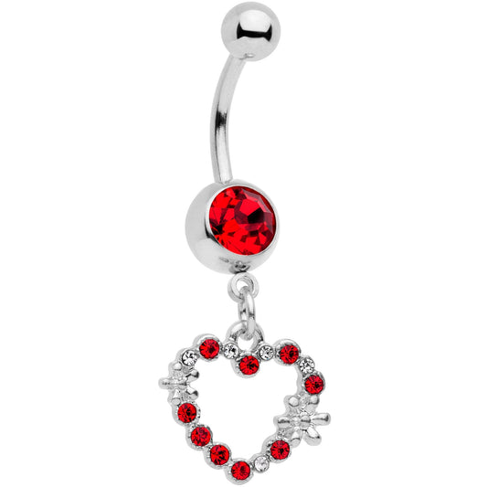 Clear Red Gem Valentine Flower Burst Heart Dangle Belly Ring