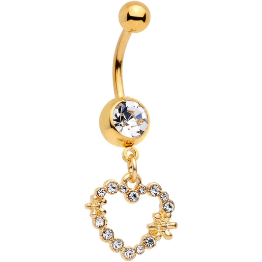 14G 7/16 Clear Gem Gold Tone Heart Dangle Belly Ring