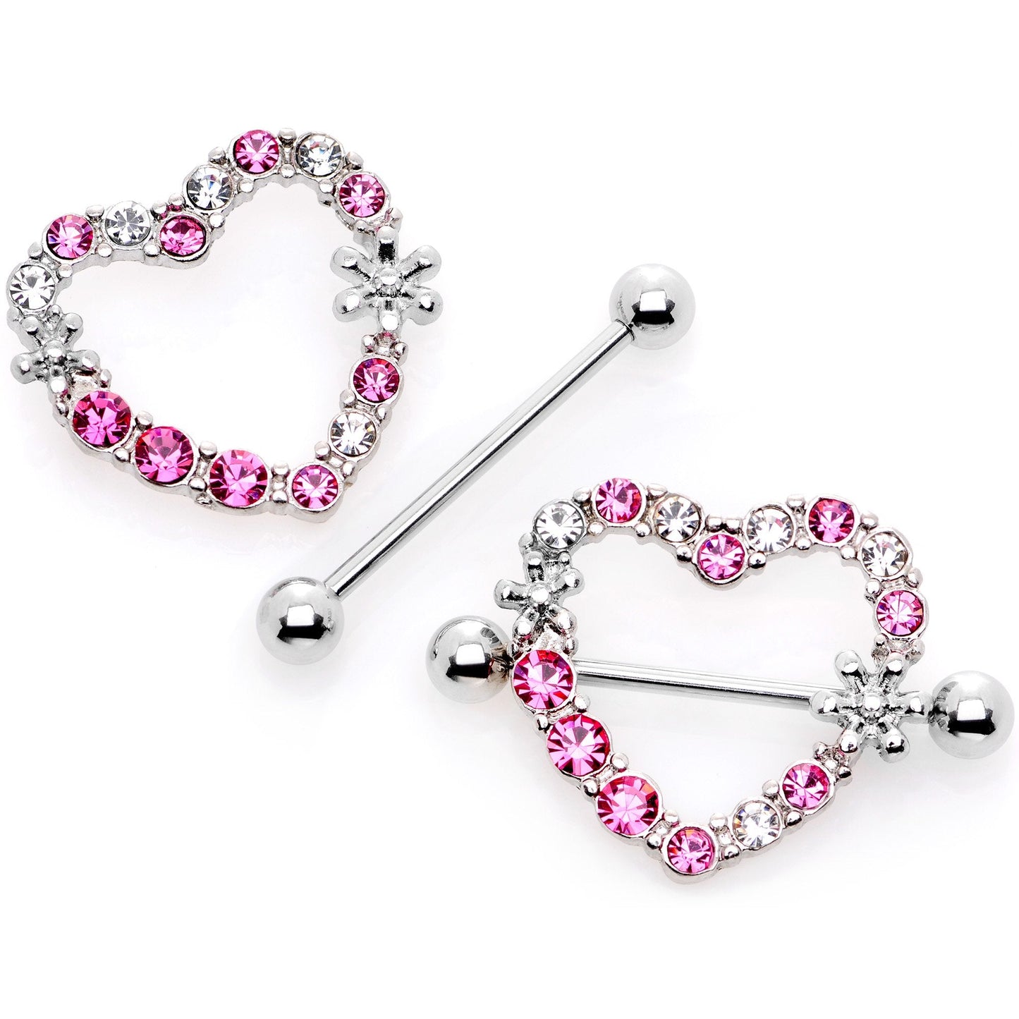 14G 7/8 Pink Clear Gem Loves Garden Nipple Shield Set
