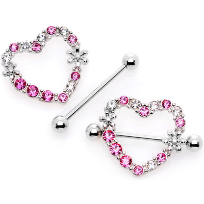 14G 7/8 Pink Clear Gem Loves Garden Nipple Shield Set